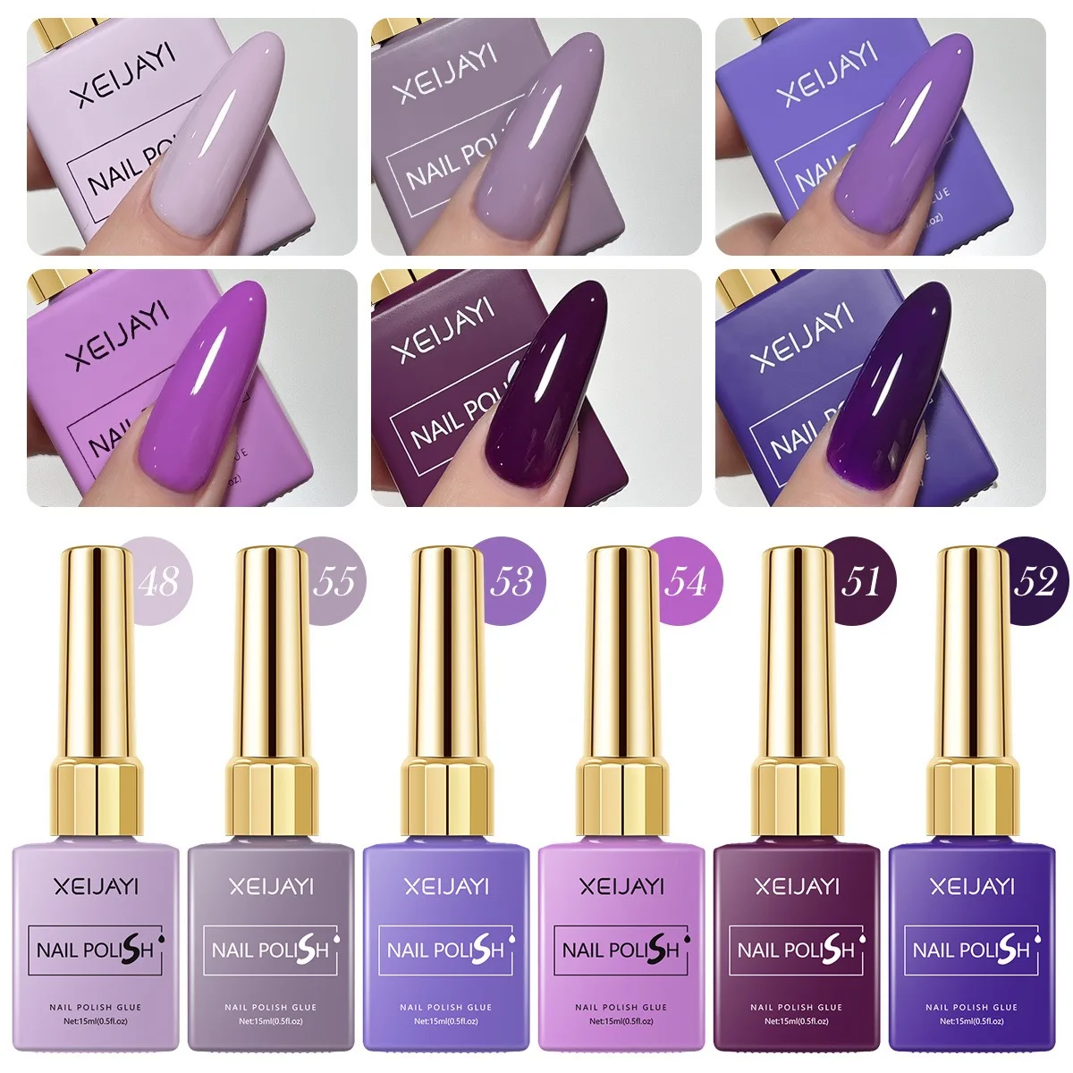 6PCS/SET 15ml Gel Nail Polish 6 Colors Romantic Purple Nude Nail Art Varnish Gel Lacquer Top Coat DIY Nail Art Design All for De