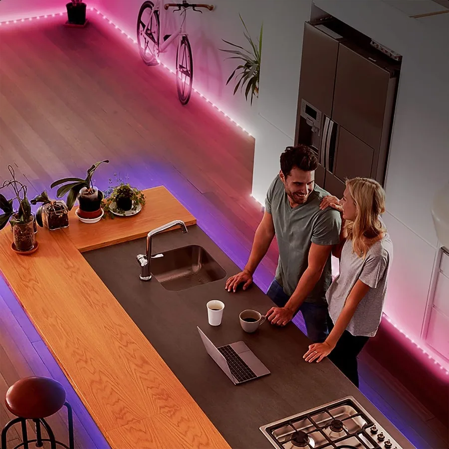 Luzes de tira led 200 pés 2 rolos de 100 pés ultra longas tiras de luz inteligentes com controle de voz por aplicativo remoto rgb sincronização de música cor chan