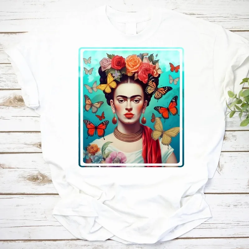 Frida Kahlo Classic Retro Feminist T-shirt Mexican Style Frida Theme Slimming T-shirt Harikuru Sleeves Aesthetic Clothing Top