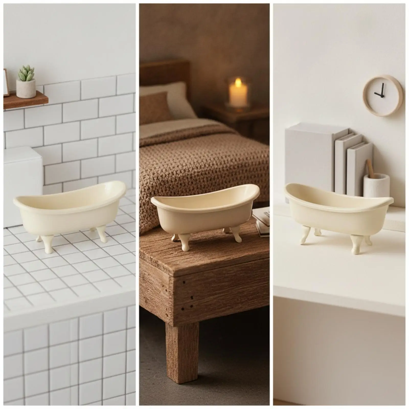 1 12 Scale Metal Mini Bathtub Figurine Vintage Clawfoot Tub Dollhouse Bathroom Prop Freestanding Decor for Miniature Room Scene