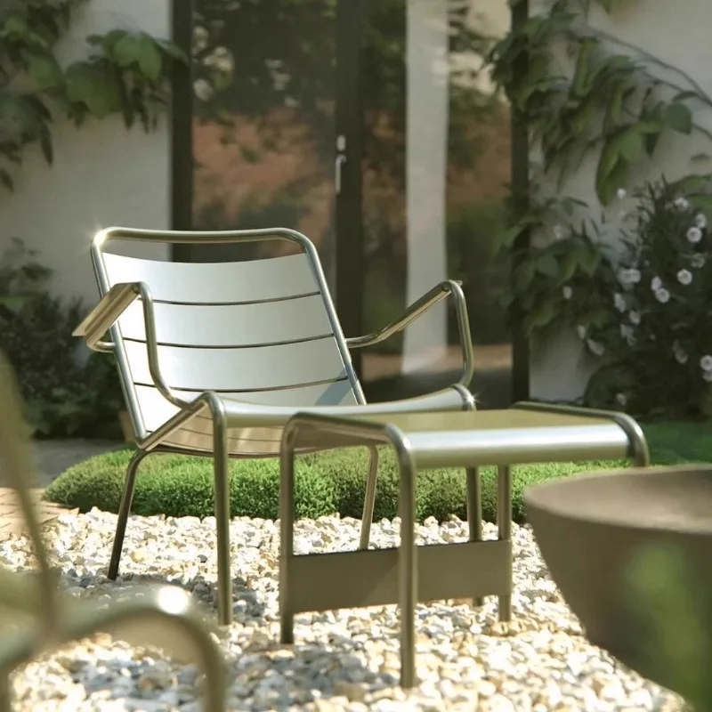 

Outdoor Patio Furniture Set: All-Weather Wrought Iron Dining Table, Chairs & Reclining Lounge Chair for Garden, Balcony Muebles