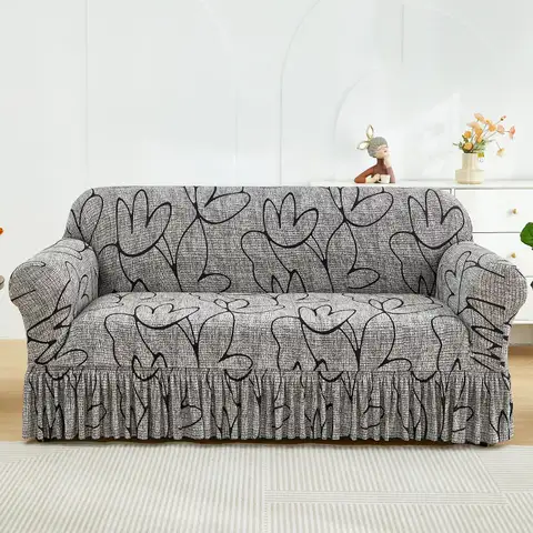 XM-Luvetoria 1pc Printed Sofa Slipcover Non-slip Elastic Sofa Cover With Skirt Furniture Protector for Bedroom Office Living Room Home Decor