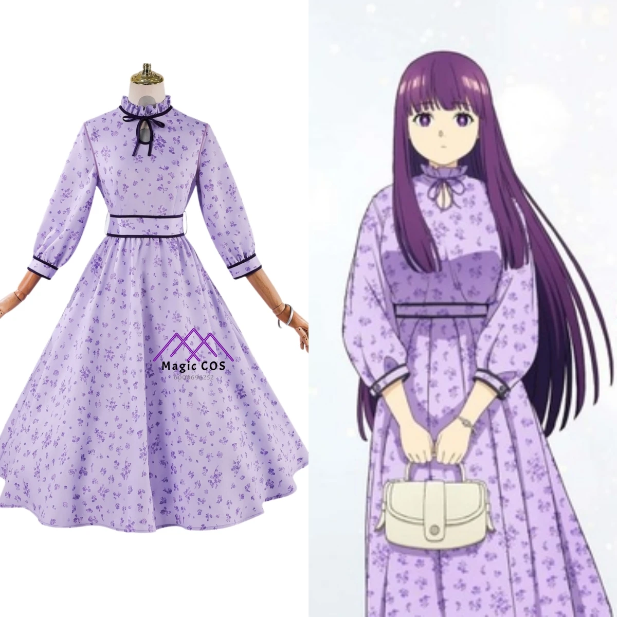 

Frieren: Beyond Journey's End Cosplay Costume Anime Fern Role Playing Purple Floral Dress for Women Adult Comic Con Party Suits