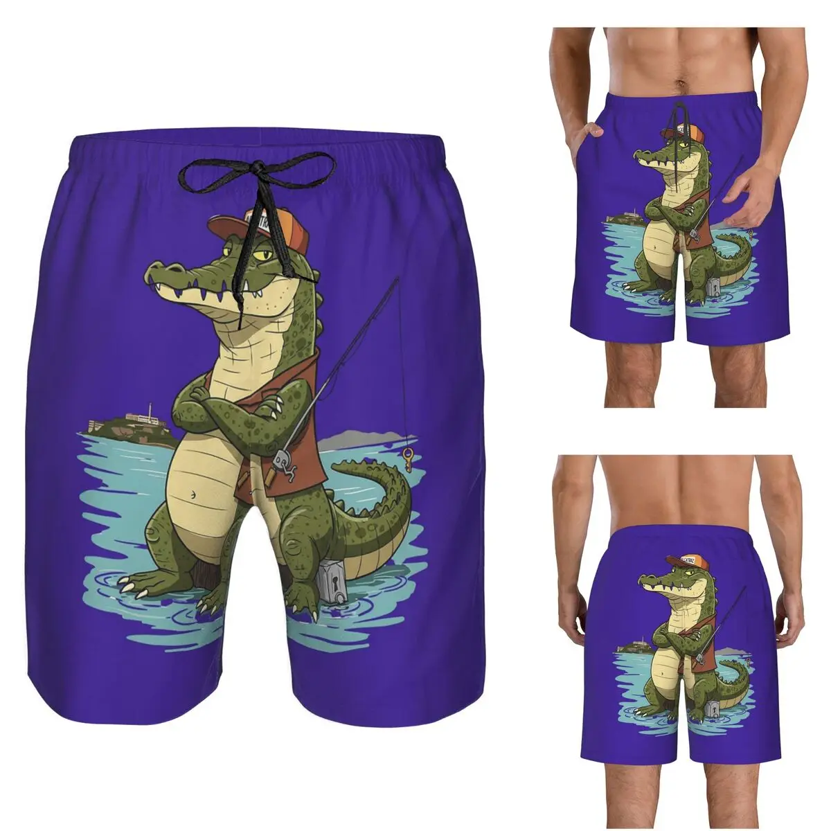 ALLIGATOR ALCATRAZ DESIGN Trunks Beach Board Shorts Casual Quick Dry Swimming Summer Men Pants