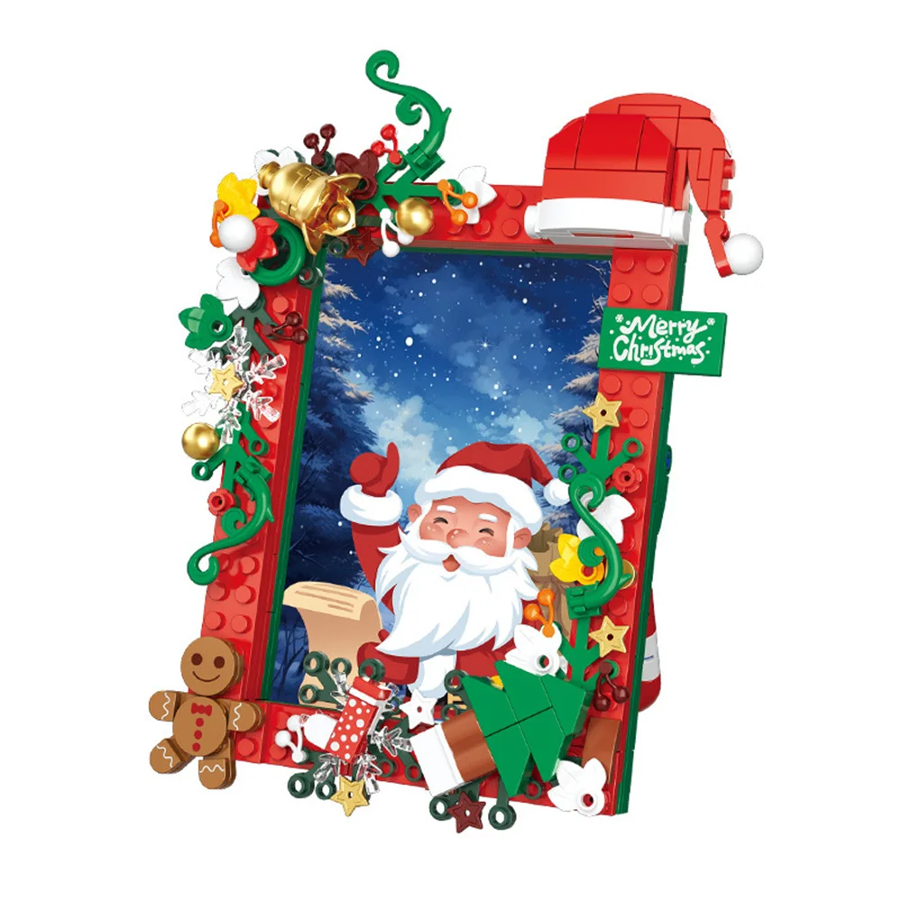 City Creativity Winter Village Christmas Santa Claus Building Blocks Photo Frame Model Building Blocks Bricks Kids Toys Gift