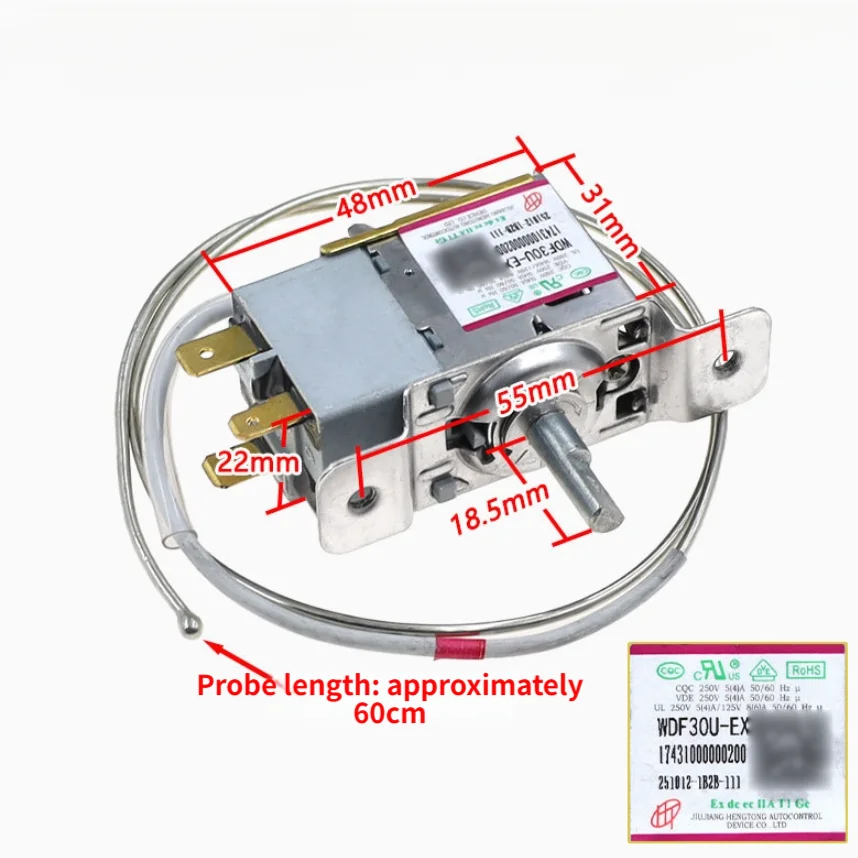 Mechanical Thermostat Switch WDF30U EX 3 Knob 31x48mm 3 Pin For Midea Refrigerator Temperature Control Cooling Replacement Part