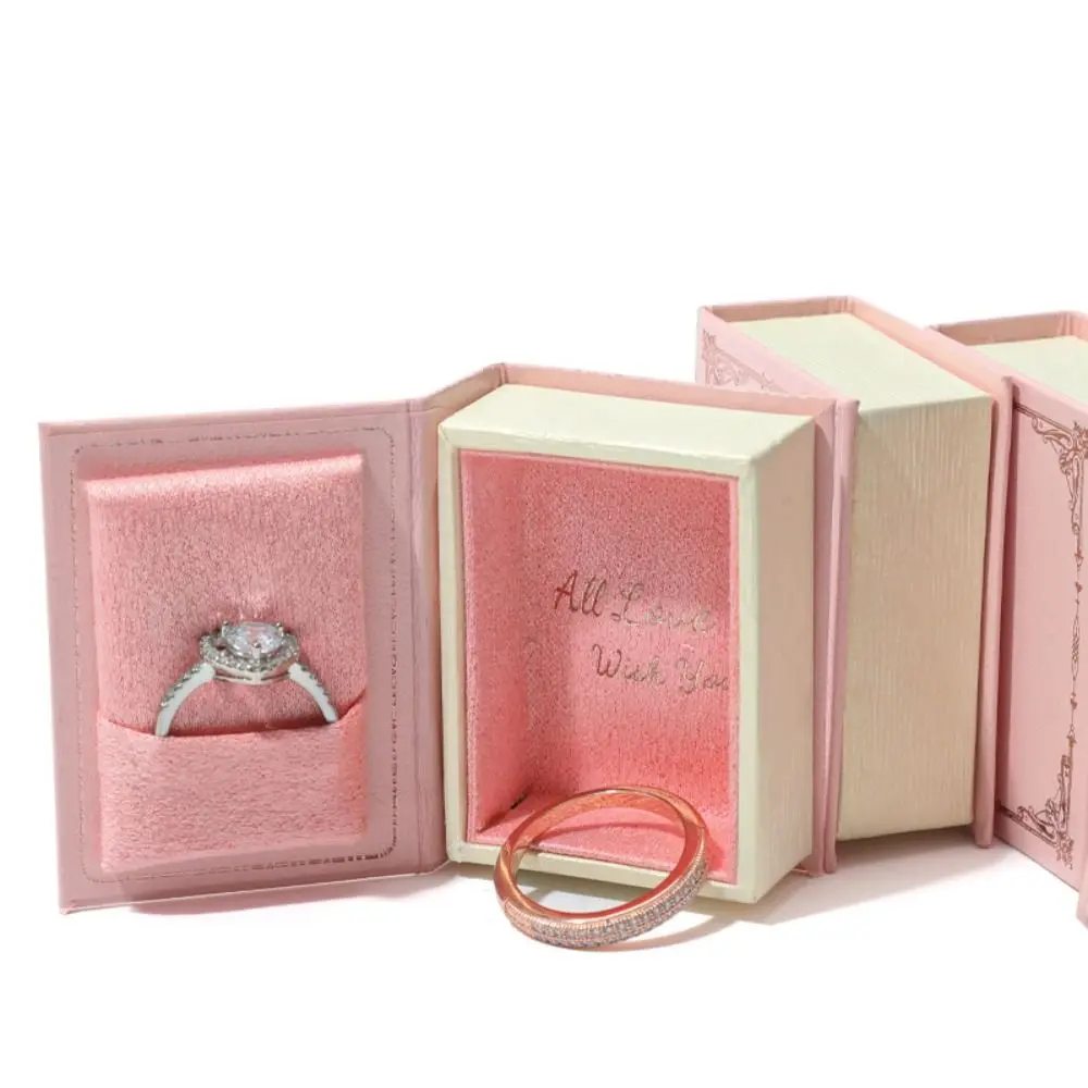 Kleine kreative Buchform Ringbox Samt magnetische Verlobungsring Fall Flip Deckel Ohrringe Fall Schmuck Verpackung Geschenkbox