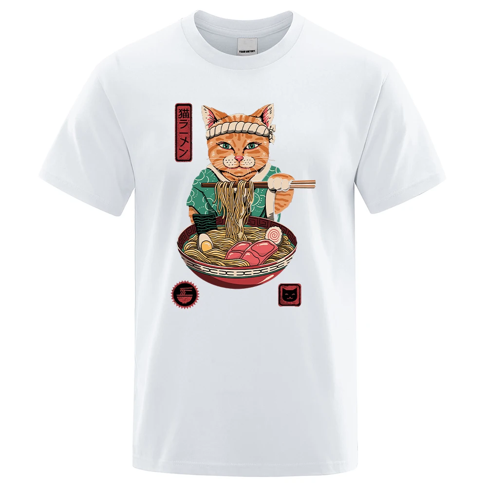 

Kung Fu Cat Eating Noodles Printing Men Tshirts Oversized Brand Clothes Regular Sleeve Tees Shirt Mens Fashion Brand Tee-shirts