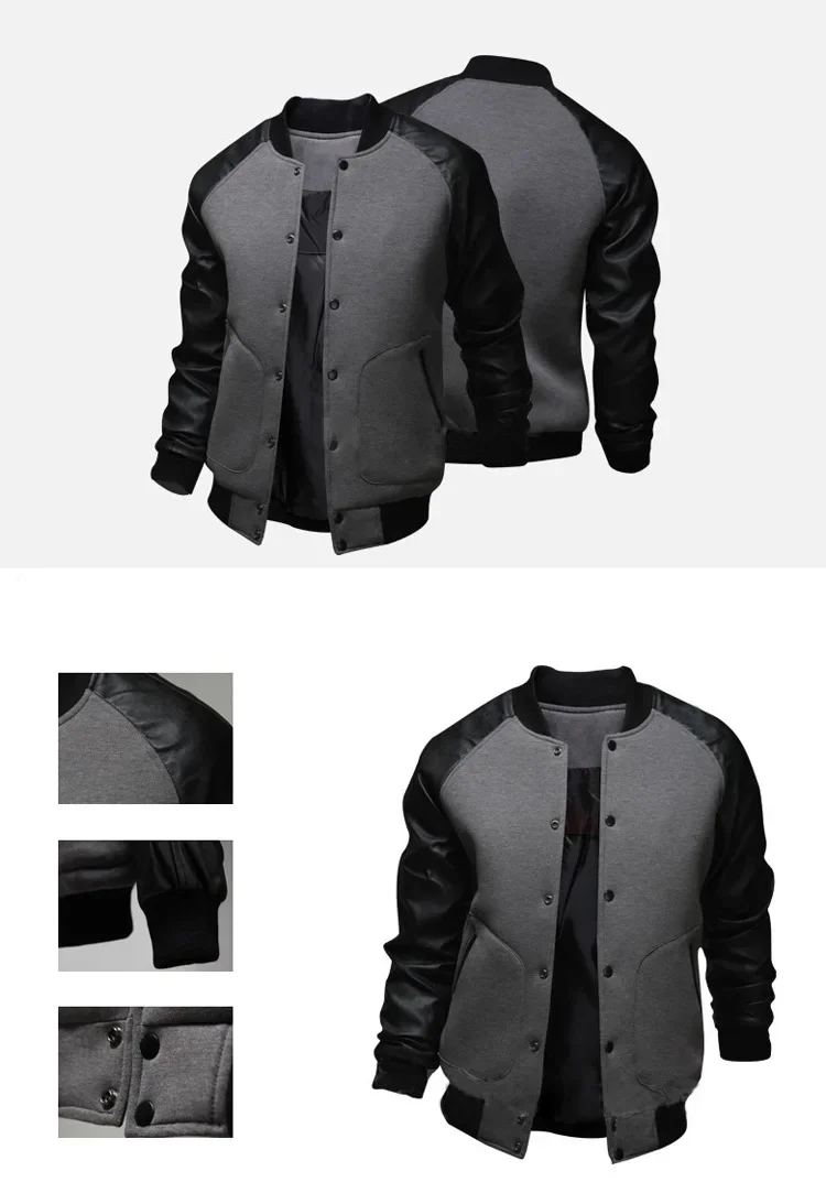 Herren Patchwork-Jacke, Großhandel, Baseball-Shirt mit großen Taschen, Herbst-Winter-Mantel, Vintage Streetwear Mode – Detail 7