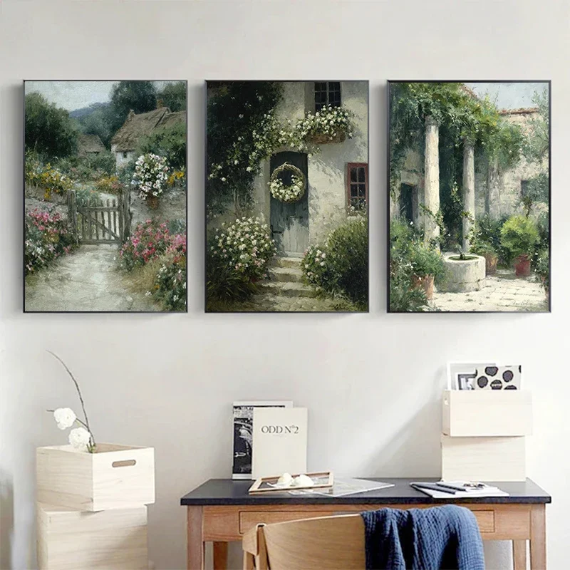 Vintage Still Life Country Flower Field Soft Cottage Landscape Dress Up Flower Canvas Paintings Posters Wall Pictures Home Decor
