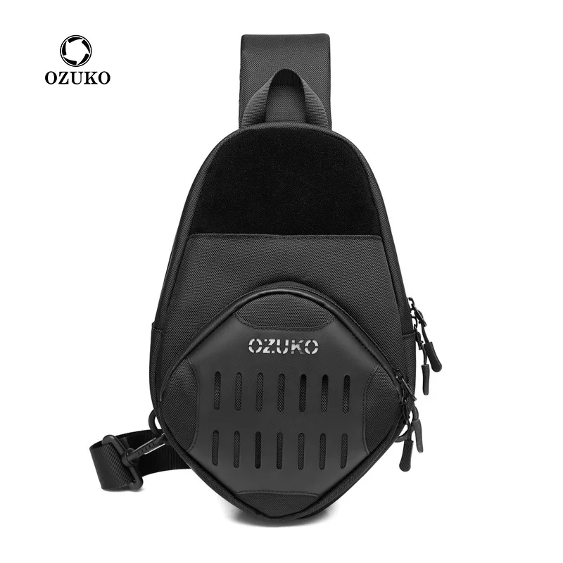 OZUKO New Tactical Chest Bag Korean Style Men\'s Outdoor Sports Waterproof USB Port CrossbodyBag Daily Business Commute Chest Bag