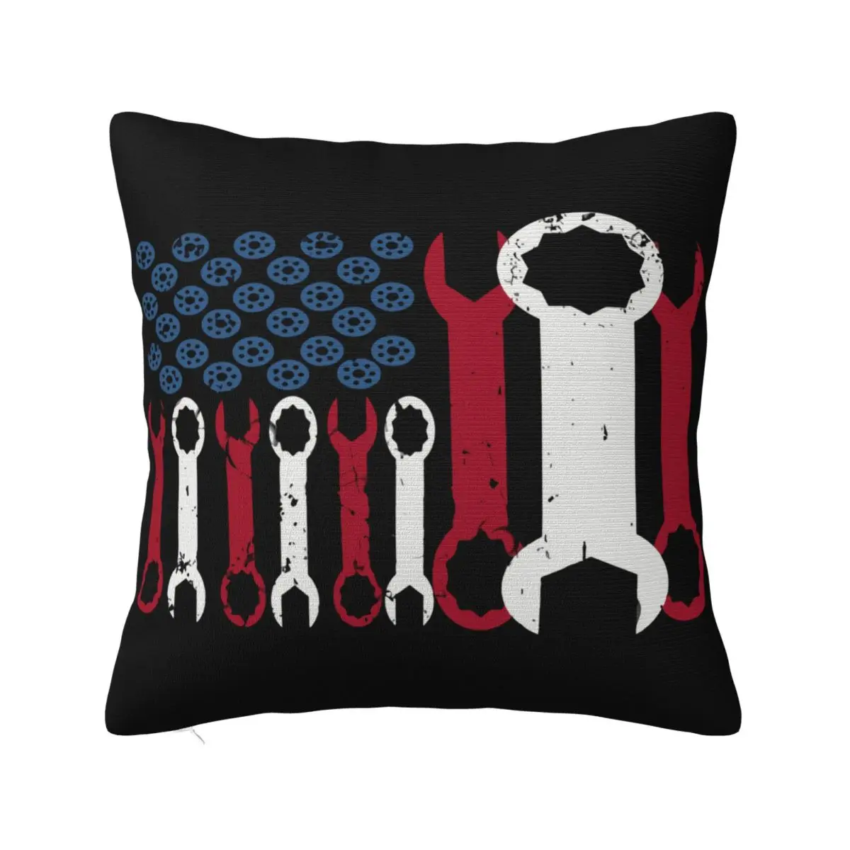 Vintage Usa Red White Blue American Flag Mechanic For Men Casual D Funny E Pillow Case