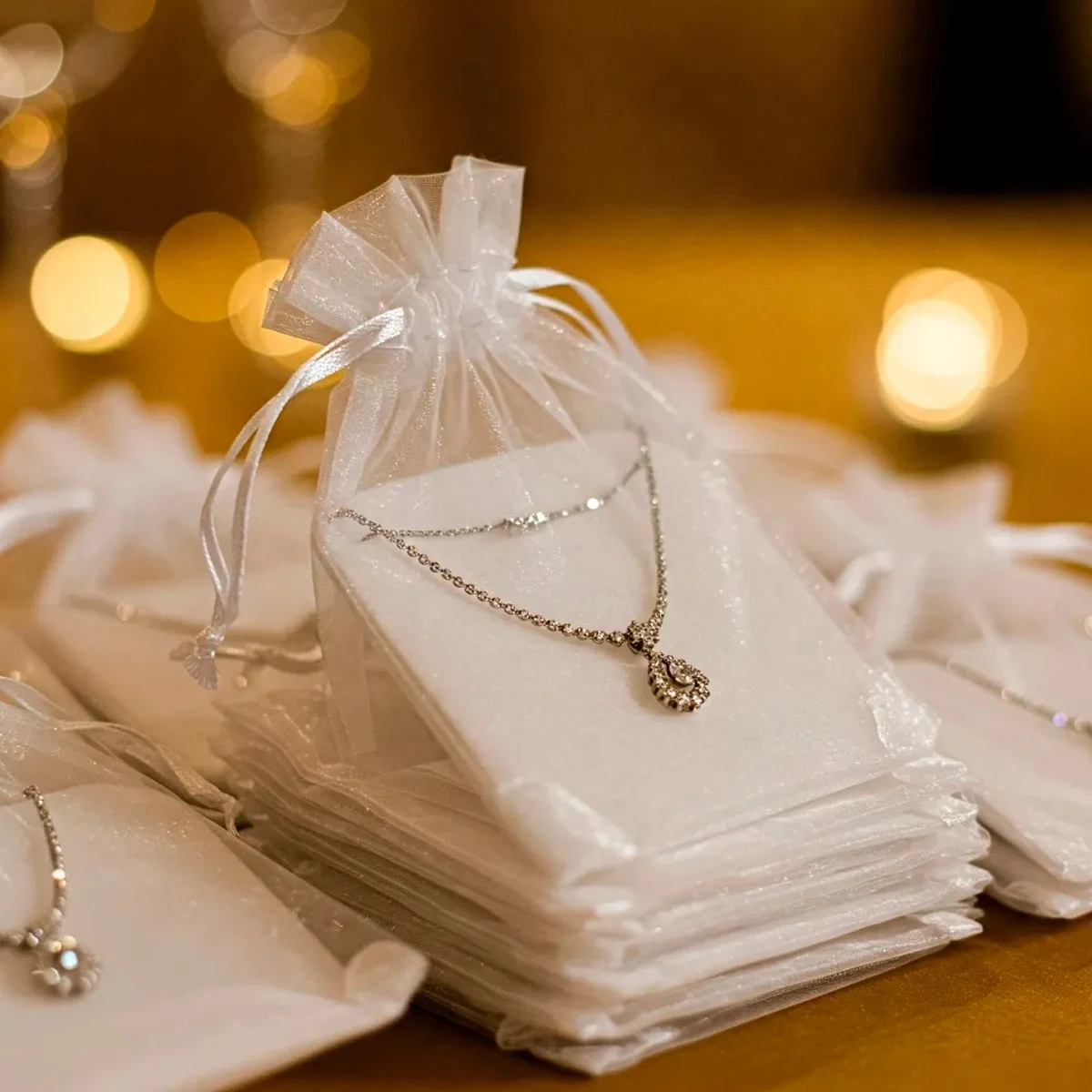 Sacos de Tule Branco 7x9 9x12 10x15cm 10-100 Unidades para Lembrancinhas e Decoração de Festas