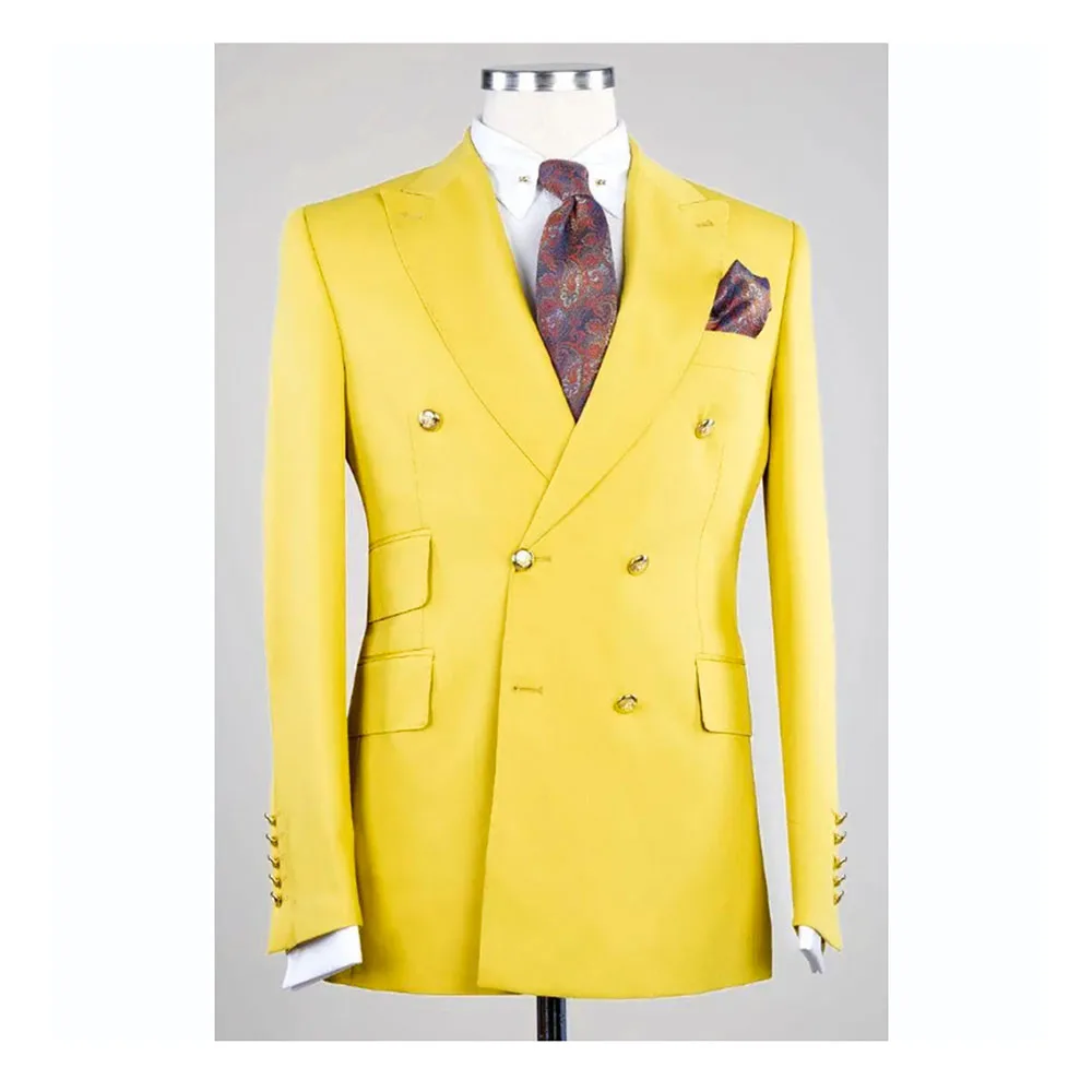 

Smart Causal Yellow Suits For Men Double Breasted Notch Lapel Two-pieces (Jacket+Pants) Outfits Business Gentleman Full Set