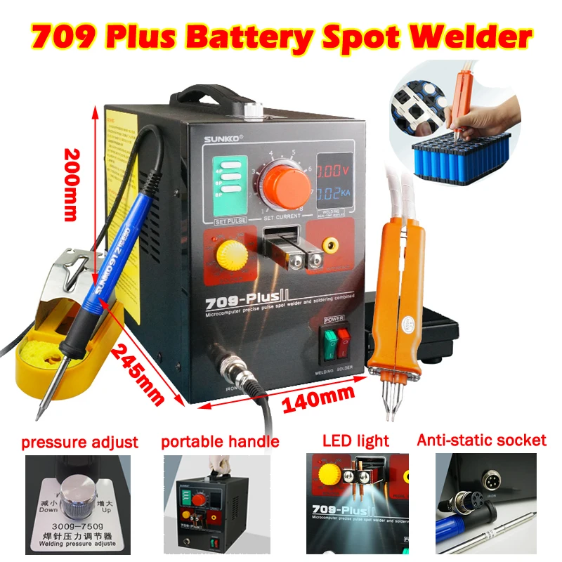 709-PLUS 2 in 1 Mini High Power Spot Welder Precision Transformer Spot Welding Machine for 18650 Battery Soldering Welding Gun