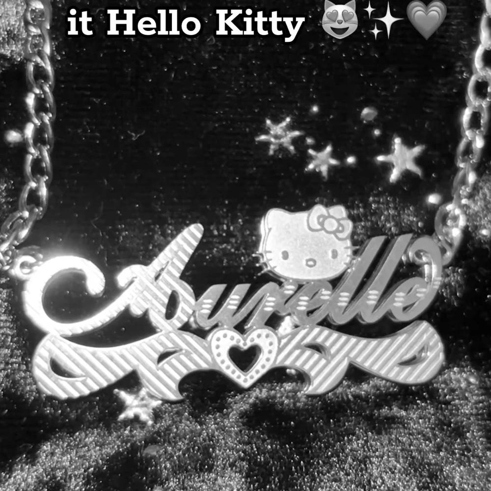Custom Name Necklace Carve Hello Kitty Heart Personalized Nameplate Pendant Stainless Steel Sanrio Cartoon Jewelry Birthday Gift view 2