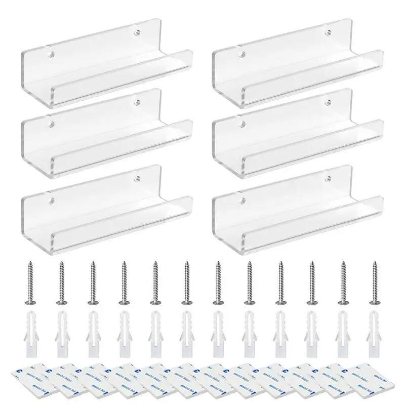 

6pcs Record Wall Mount Floating Shelf Rack Acrylic Organization With Screws Shelf Accessories For Store Home Office Apartment