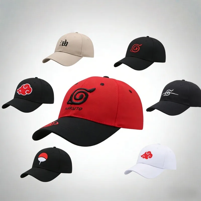 Anime Naruto Baseballkappe, besticktes Konoha Akatsuki Uchiha-Logo, verstellbare Snapback-Mütze für Männer und Frauen, Cosplay, Outdoor-Sonnenhut