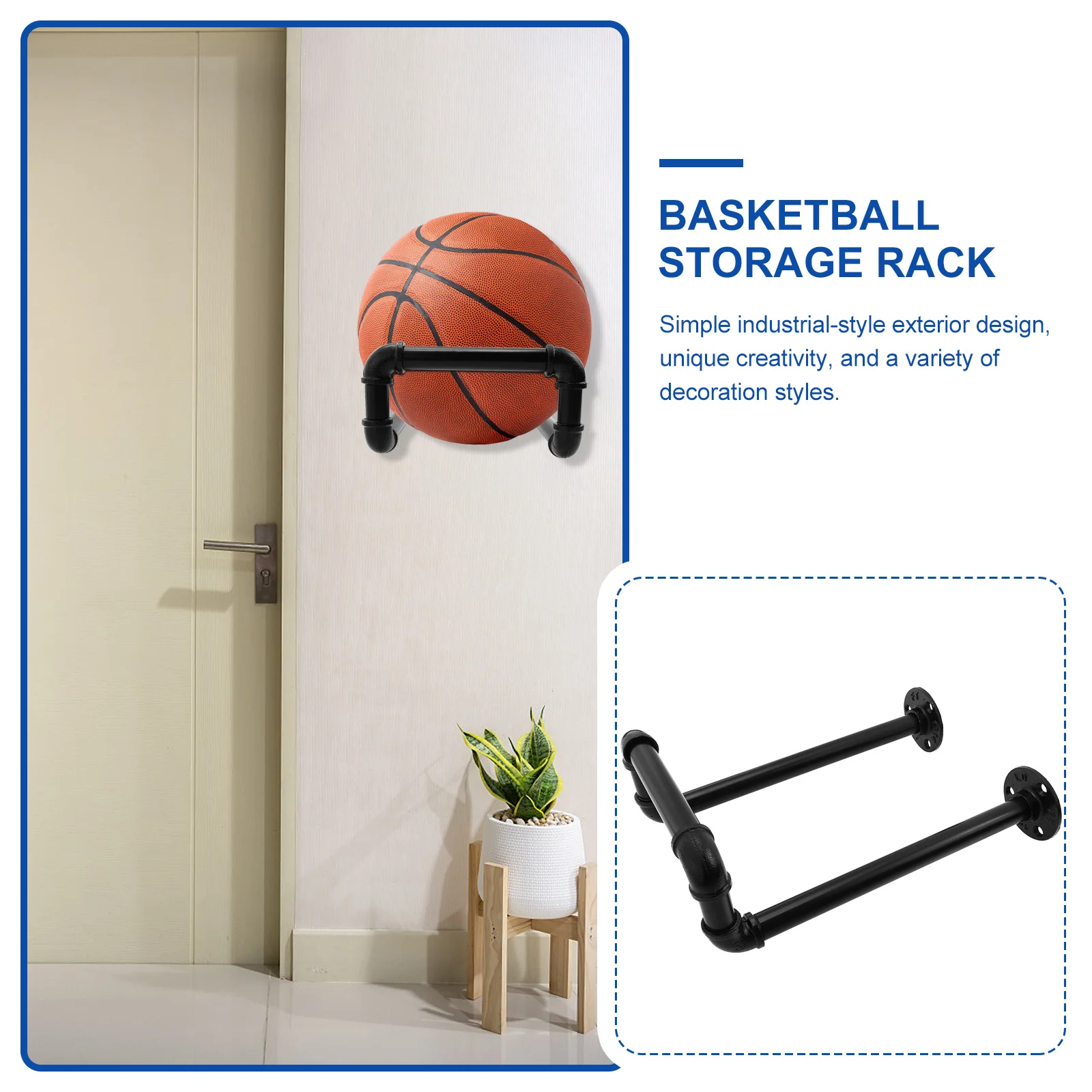 

Metal Basketball Wall Rack Iron Industrial Style Sports Ball Storage Organizer Durable Practical Wall Hanger Towel Hanging Rack