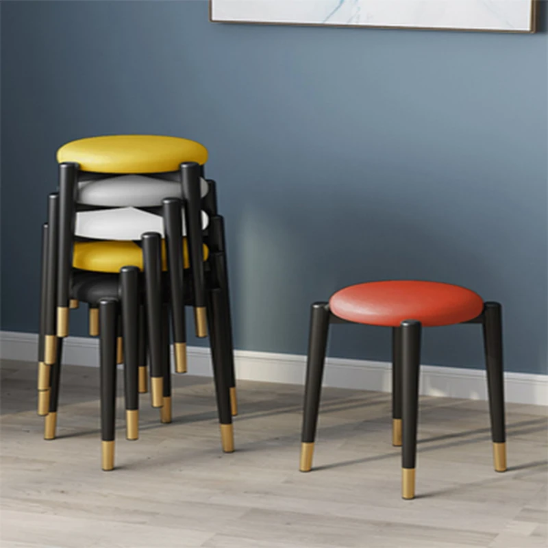 Nordic Leather Round Stool Home Light Luxury Low Stool Net Red Small Stool Fashion Simple Lazy Bench Creative Stackable