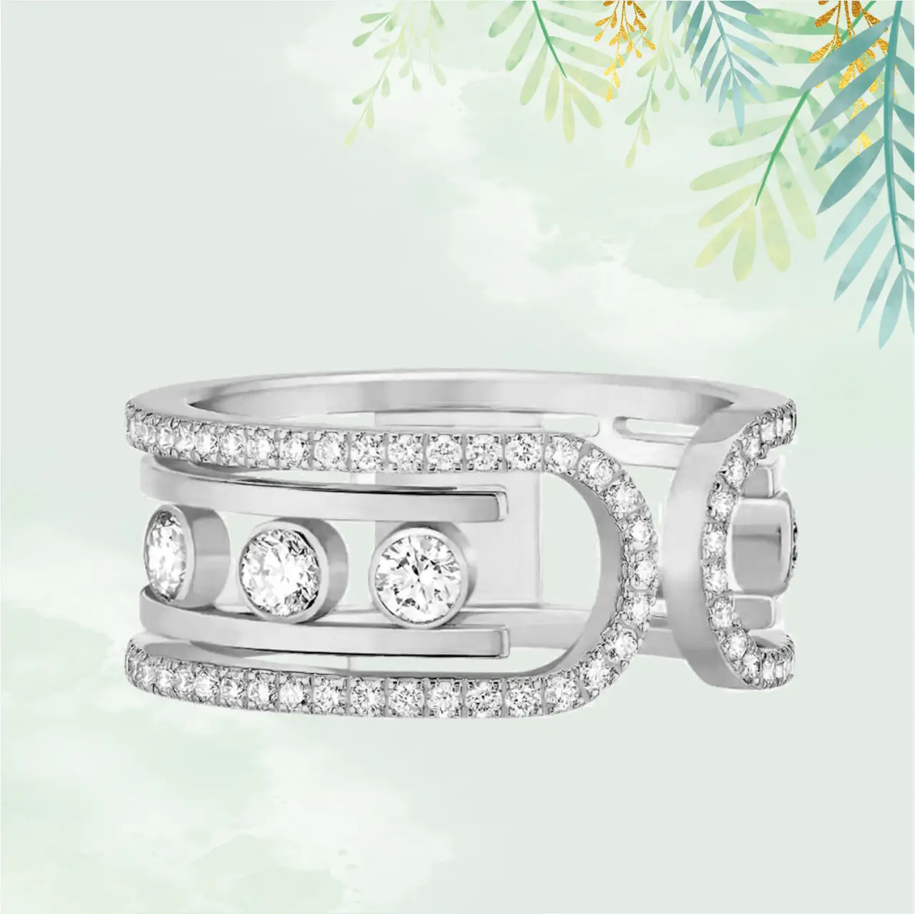 Light luxury fashion high-end Messik - style pure silver s925 elegant MOVE 10TH series retro exquisite diamond inlaid ring