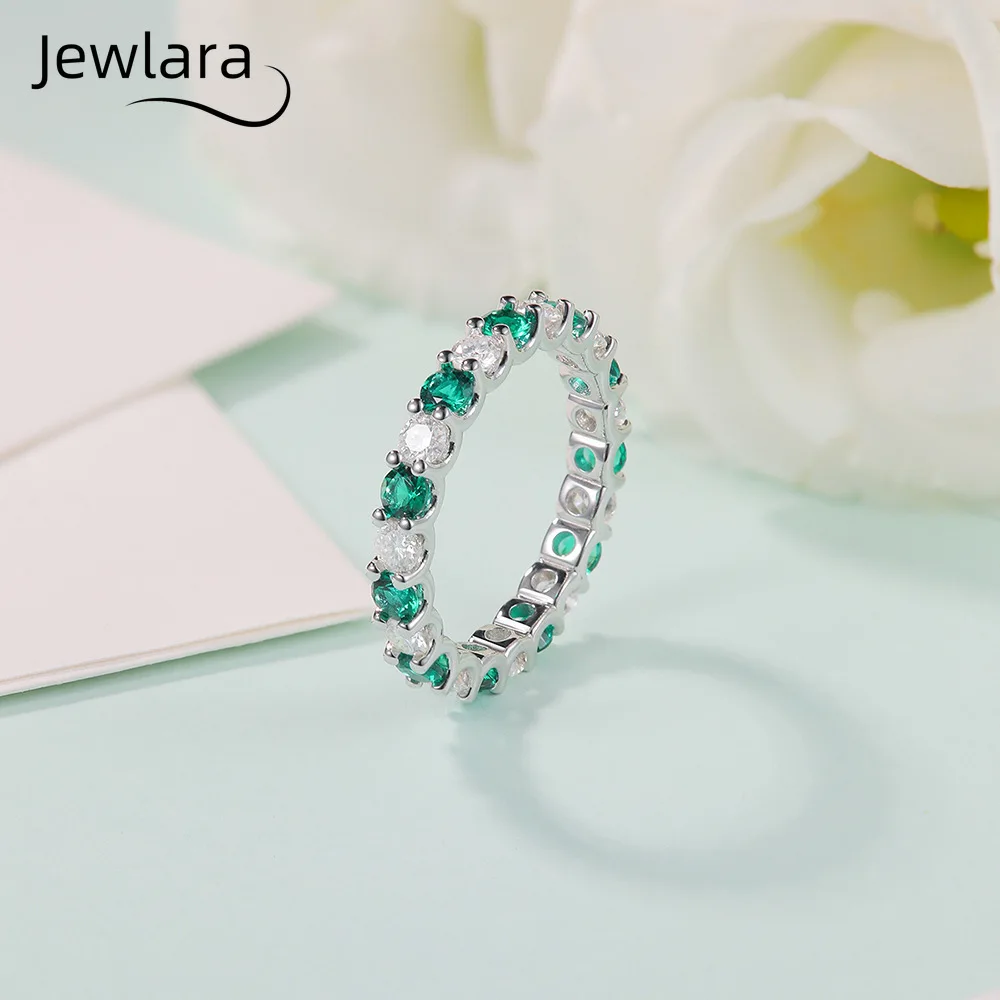 Jewlara 925 Sterling Silver Lab-Grown Emerald Row Ring, Fashion Light Luxury Moissanite Full Diamond Ring for Women