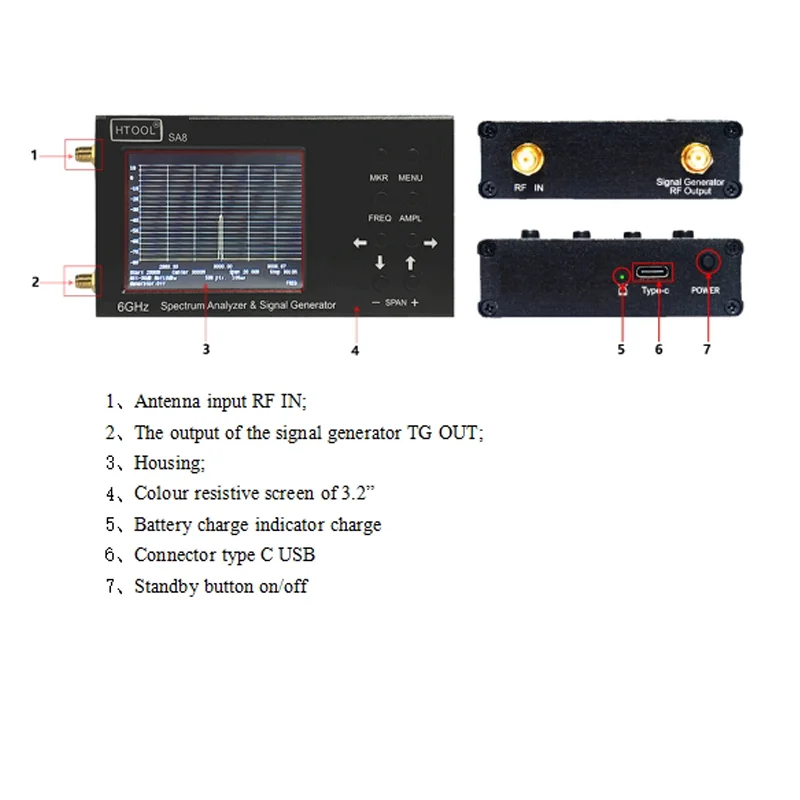 SA8 Spectrum Analyzer Signal Generator 35-6200MHz Portable Personalization Support Russian Continuously Updated Portable