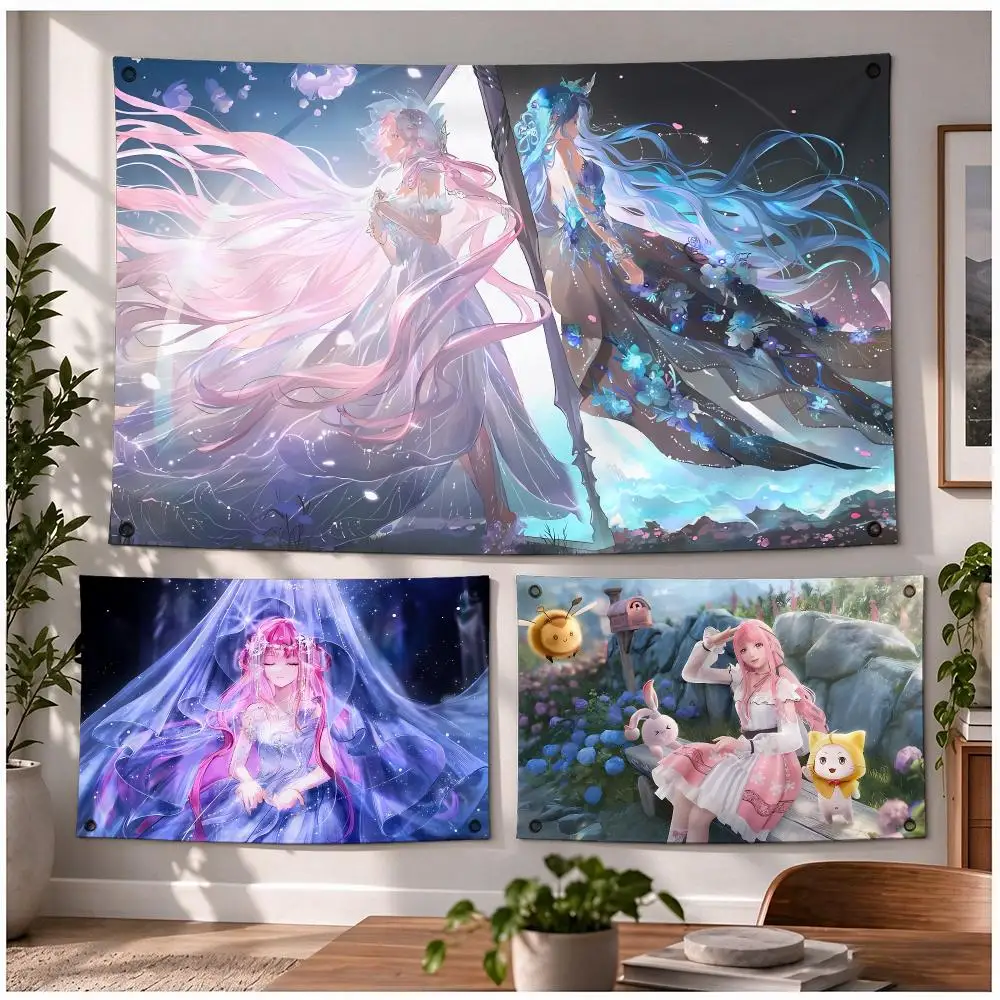 Enchanting Fashionable Game I-Infinity Nikki Flags Four Ring Ornament Indoor Outdoor Decor Simple Hanging Mount Gift