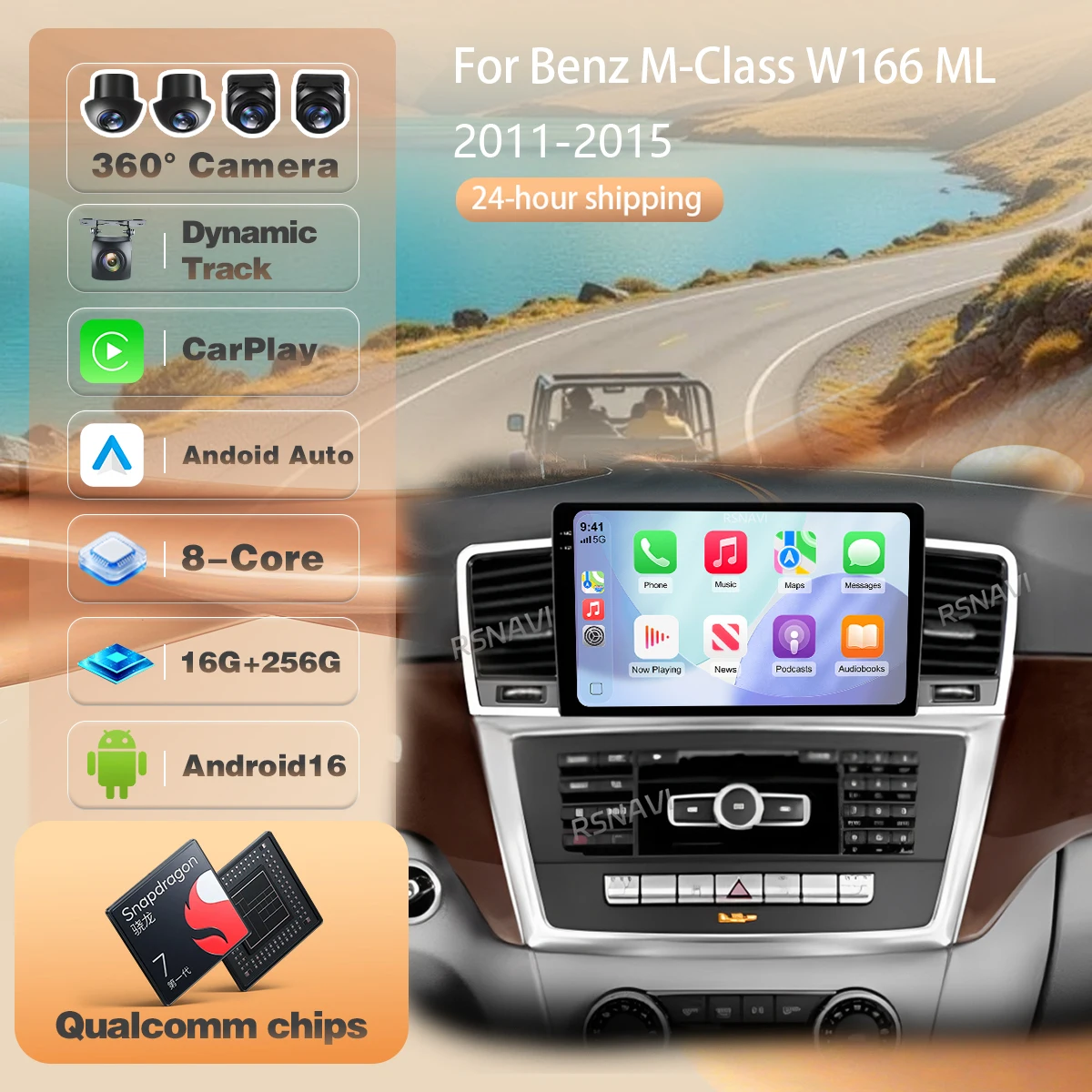For Benz M-Class M Class W166 ML 2011 - 2015 Multimedia Player BT 360 Camera Wireless WIFI+4G Carplay Auto Car Radio Android 16