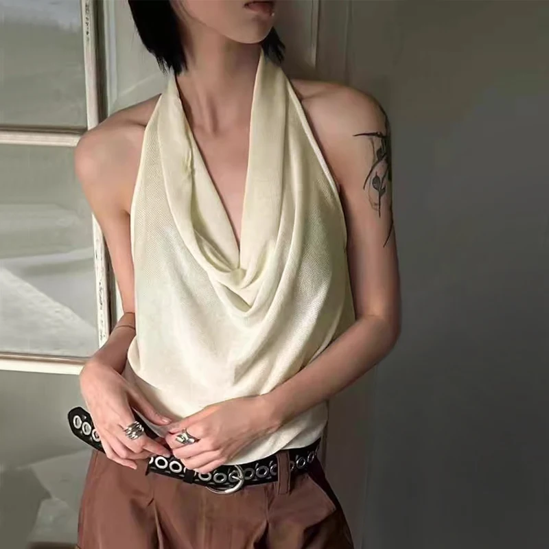 Women's Cowl HalterNeck Knit Top With Twist Detail