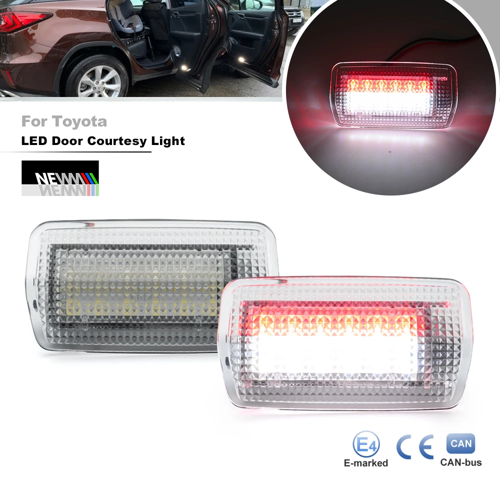 2x For Toyota Land Cruiser Prado 200 300 Prius Plus For Lexus IS ES GX LX RC F RX White/Flash Red Led Door Panel Courtesy Lights