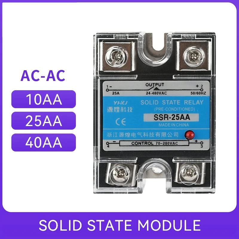 SSR-10AA 25AA 40AA Single Phase AC Controlled AC SSR Solid State Relay with Plastic Dust Cover Heat Sink 220V 10A 25A 40A