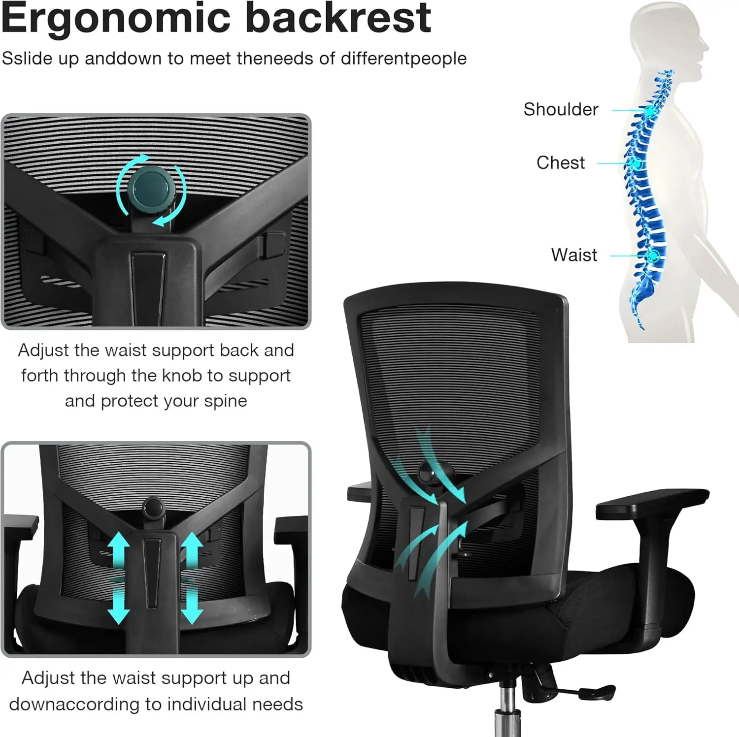 Blauwal großer und hoher Bürostuhl 500lbs 3d Kissen ergonomischer Bürostuhl mit 4d Armlehnen und verstellbarer Lordos stütze