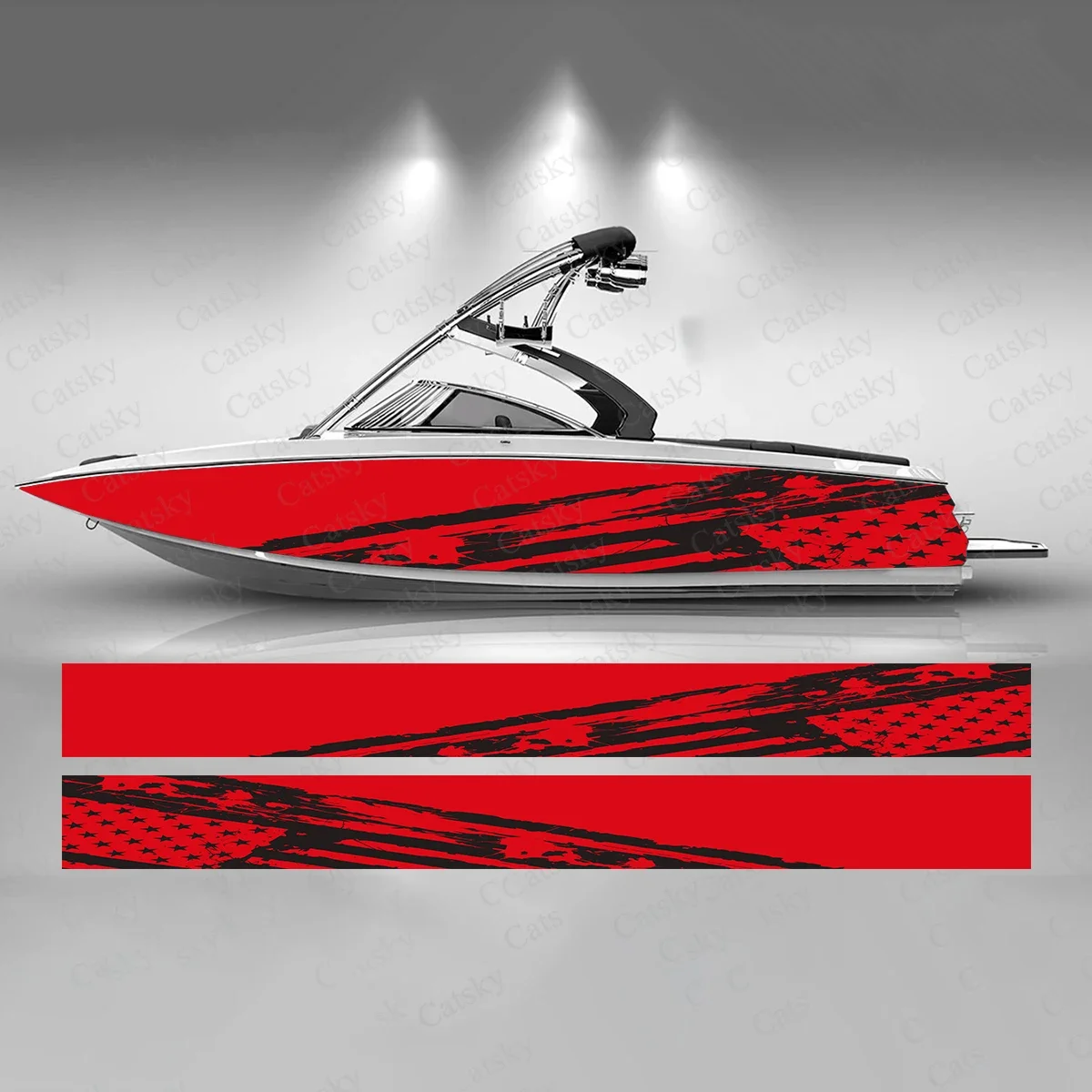 Black and White American Flag Boat Sticker Fashion Custom Fish Boat-Sticker Vinyl Waterproof Boat Wrap Graphic Boat Wrap Decal