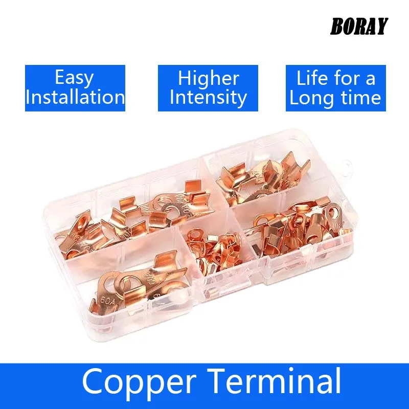 5PCS 10PCS 20PCS OT-60A/80A/100A/150A/200A/250A Marine Grade Pickled Copper Terminal Open Mouth Ring Lugs Connectors