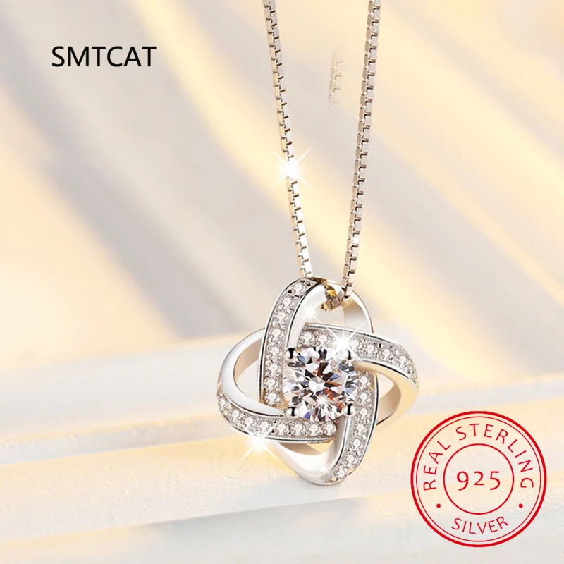 Simulated Moissanite 925 Sterling Silver Lucky Clover Pendant Necklace D Color VVS1 Lab Diamond Necklace For Women Jewelry