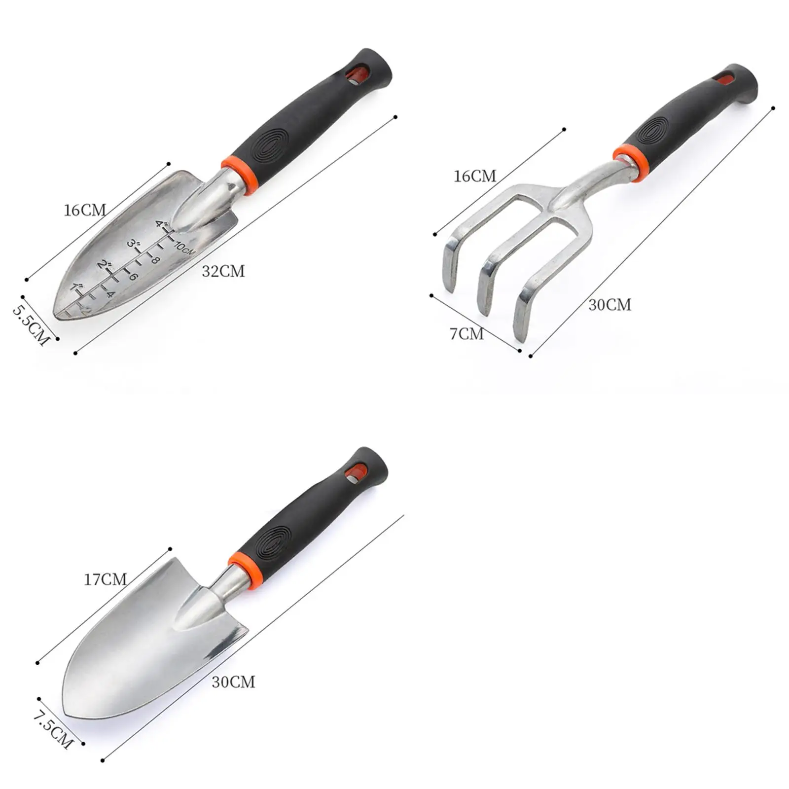 3Pcs Garden Tool Set Aluminum Ergonomic Handle Design Hand Rake Manual Lightweight Gardening Shovel for Removal Lawn Planting