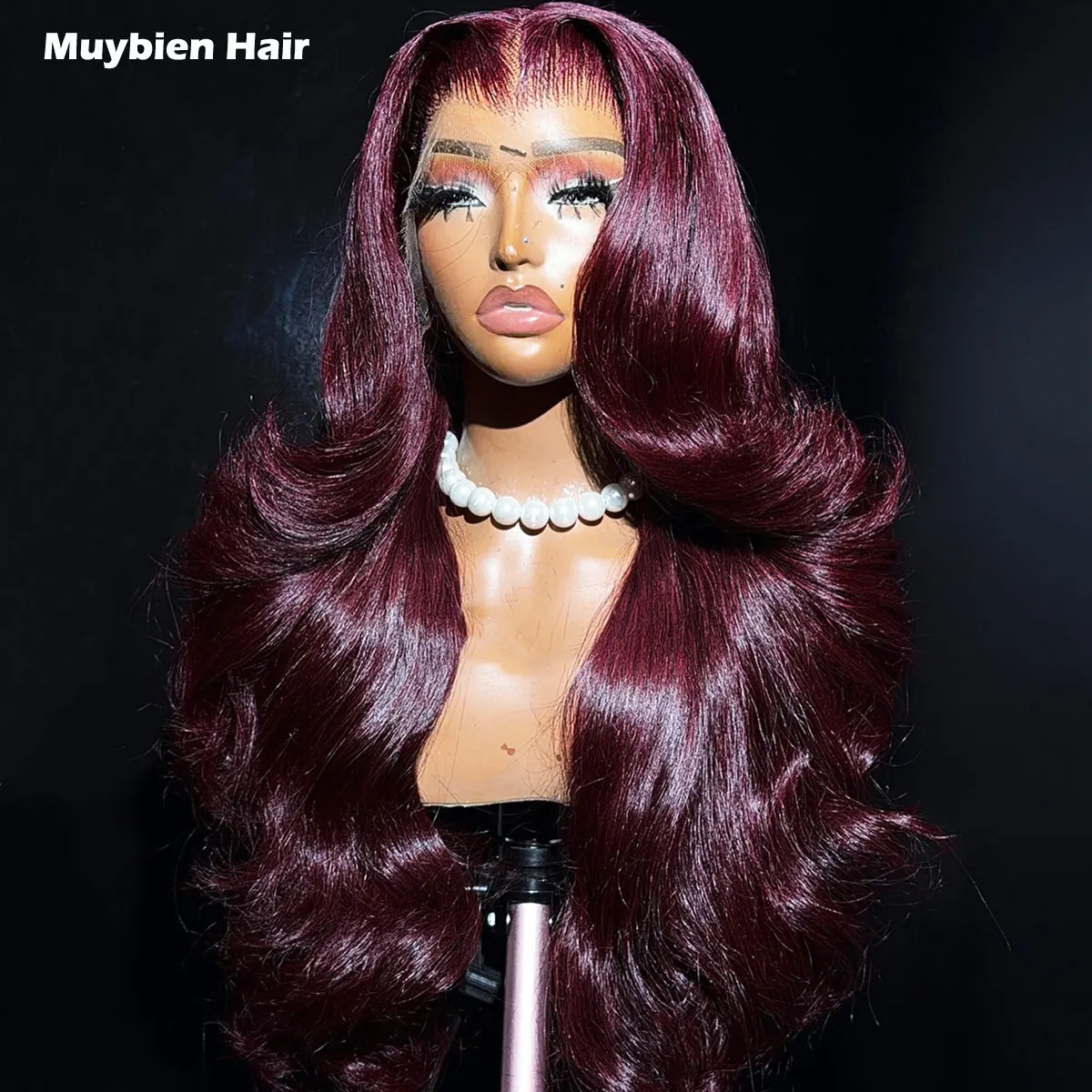 Dark Burgundy 13x6 HD Lace Frontal Wigs 100% Human Hair Body Wave 99j Wine Color HD Swiss Lace Frontal Drawstring Glueless Wigs