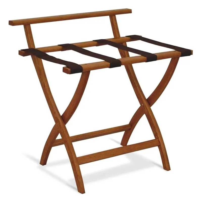 High Quality Bamboo Wooden Stainless Steel Foldable Storage Rack Shelf Black Metal Luggage Rack for Hotel