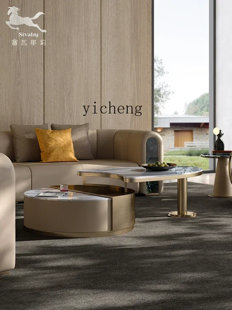 v9.10-Mild Luxury Marble Retractable Coffee Table Modern Stone Plate Light Luxury Minimalist Coffee Table