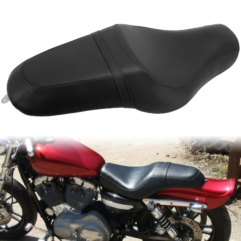 Black Motorcycle Front Driver Rear Passenger Two Up Seat Cushions PU Leather For Harley Sportster XL 883 1200 48 2004-2016