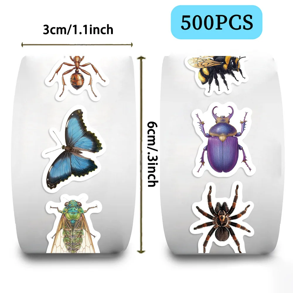 500PCS Cartoon Bug Stickers Set 10 Styles 1inch Insect Sticker Rolls for Party Favors Craft Supplies And DIY Projects