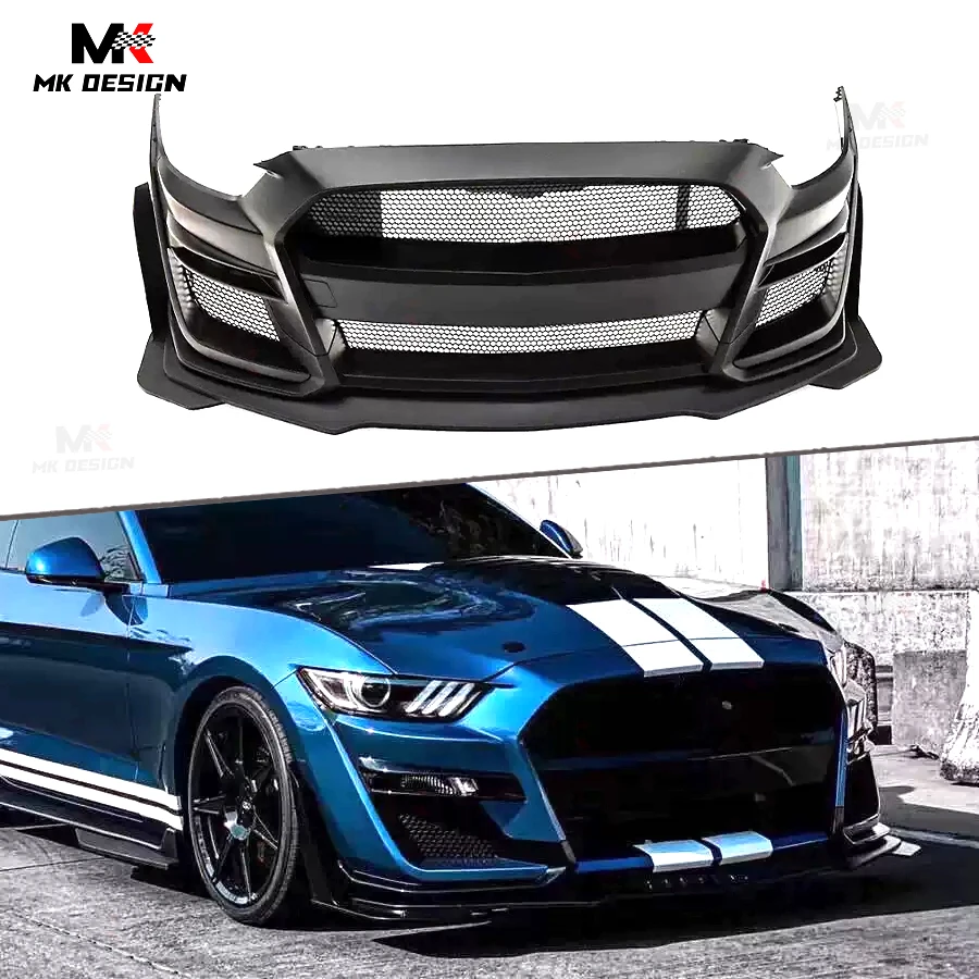 

PP Material Front Bumper For Ford Mustang 2015-2017 Upgrade GT500 Style Front Lip Splitters Fog Lamp Covers Mesh Grille Body Kit
