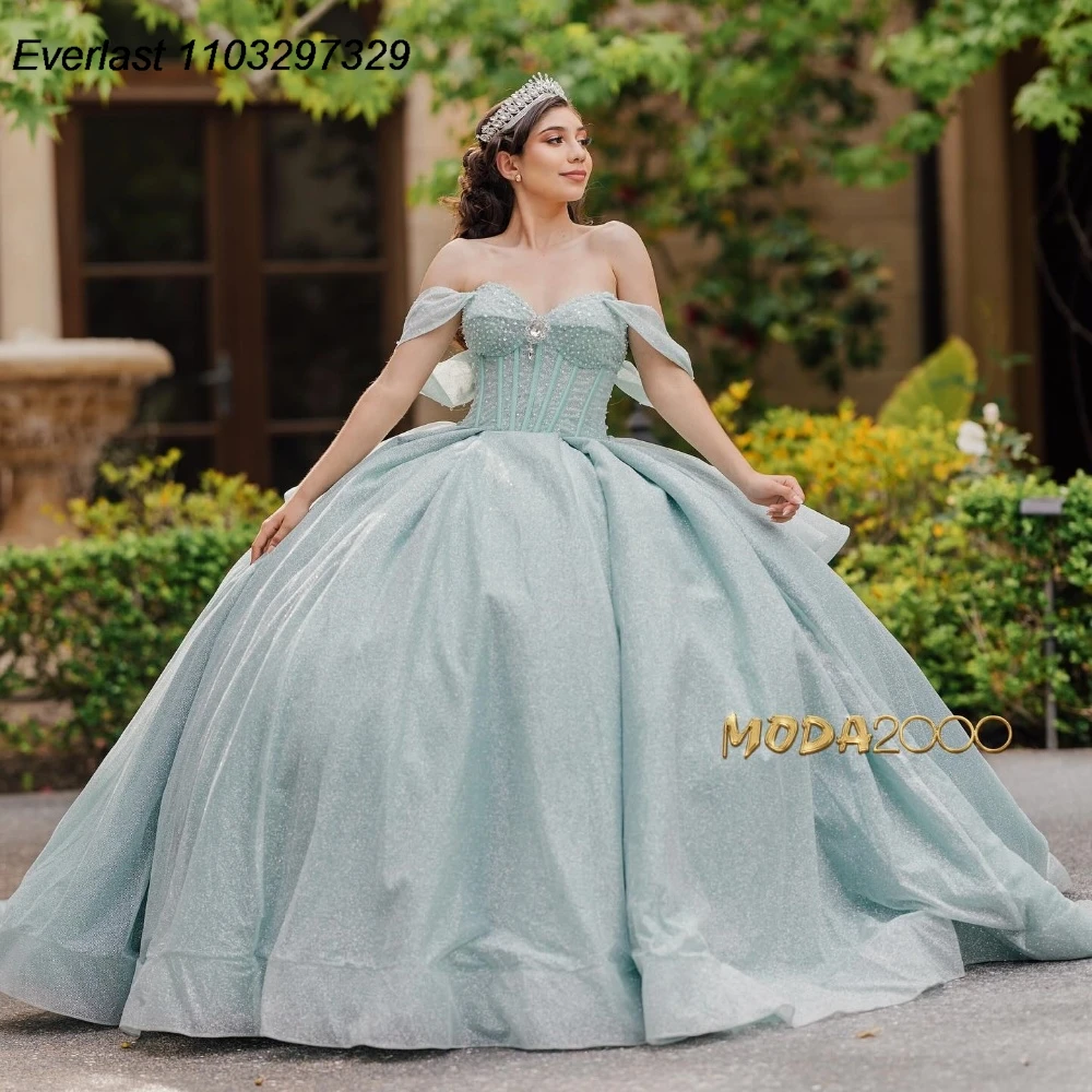 EVLAST блестящее розовое платье Quinceanera бальное платье блестящая Аппликация из бисера Кристалл многоярусный корсет милое 16 платья TQD797