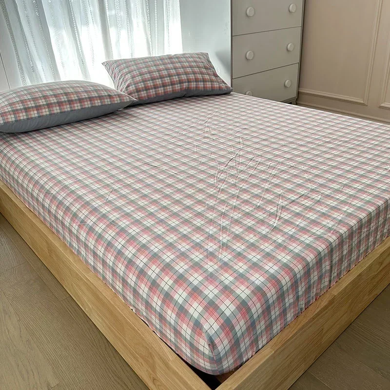 

Pure cotton bedsheet single piece protective cover dust cover with raised student cotton plaid 140