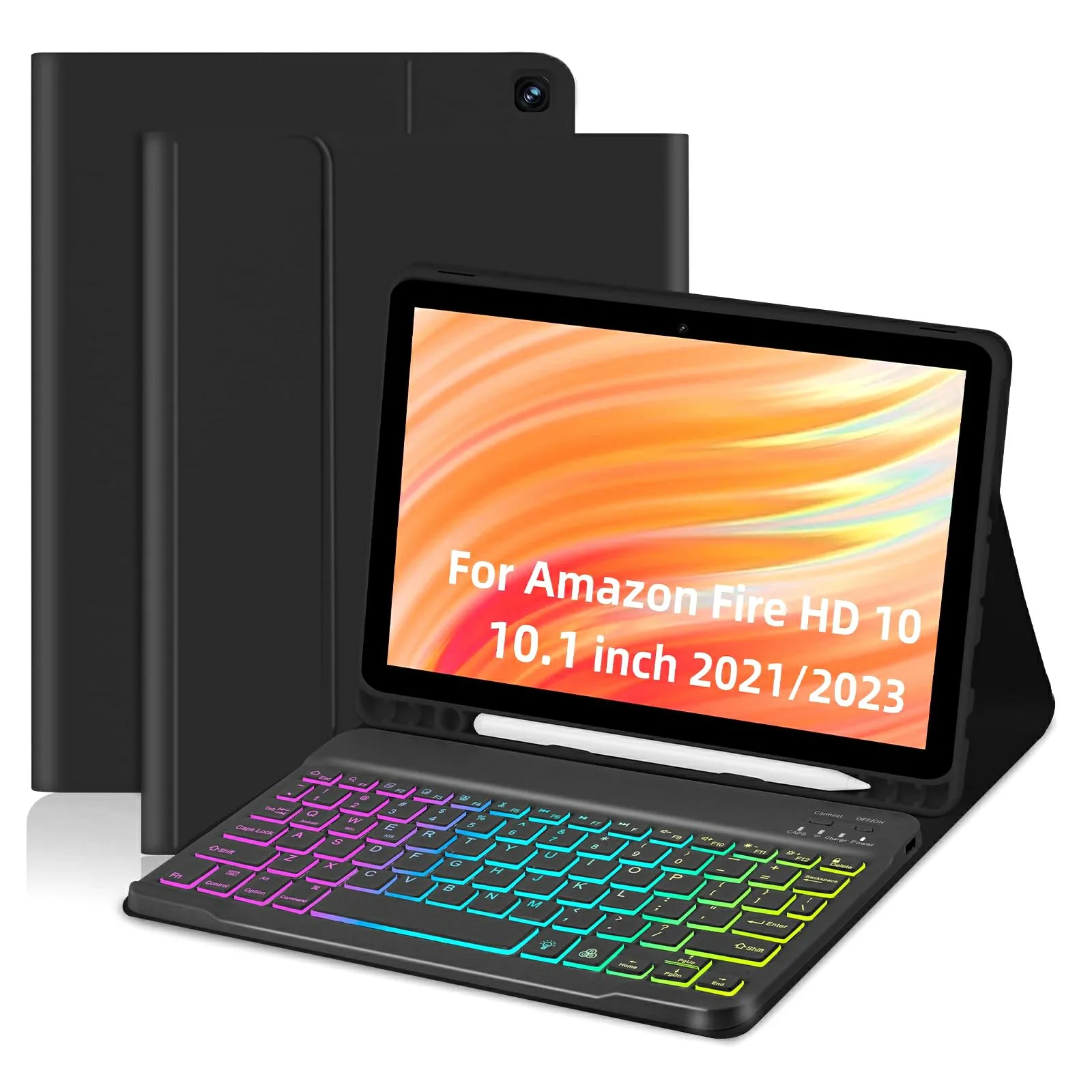 

RGB-HD10.1(21 / 23) For Amazon Fire HD 10 Plus (2023) (2021) / Fire HD 10 (2023) (2021) Bluetooth-Compatible Keyboard with Tri C