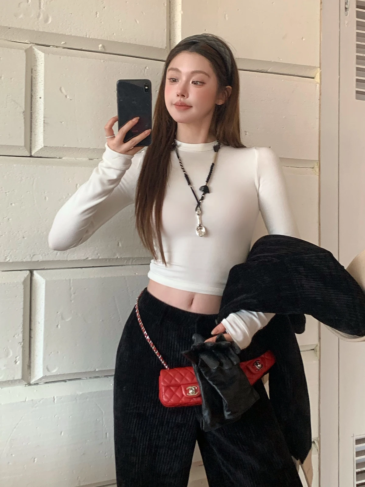 

Женская облегающая трикотажная футболка IUIU Arjing Home Basic Easy Wear с круглым вырезом для осени и зимы