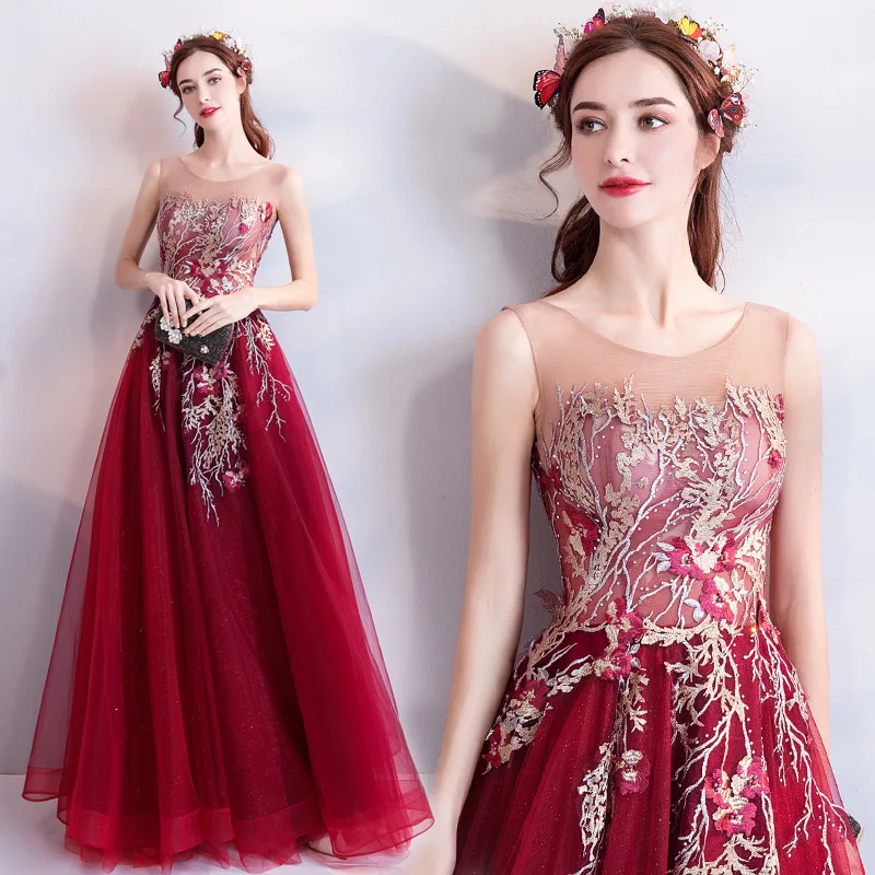 

Exquisite Shining Wedding Dress 2023 Fashion Embroidery Flowers Prom Gowns Elegant Noble Beading Illusion Bride Robe De Soiree