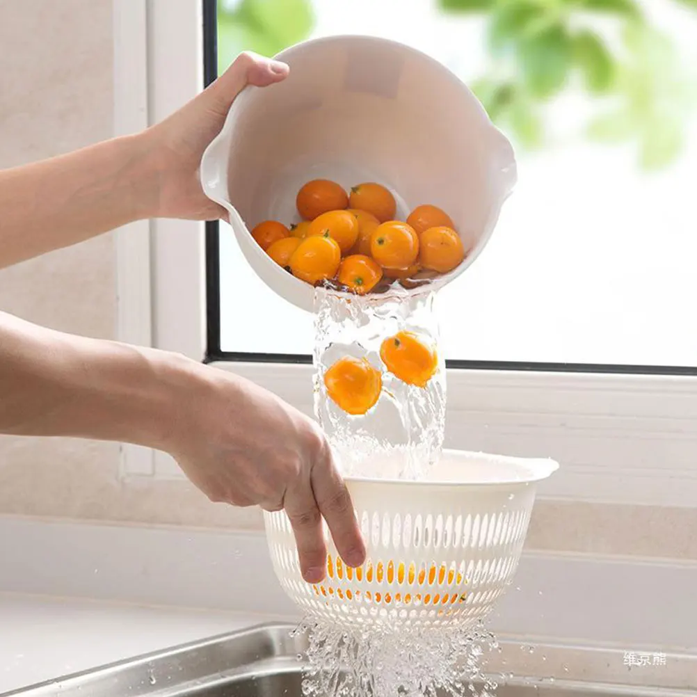 

2 Sets Large Small Double layer Drainage Basket Fruit Vegetable Washer Kitchen Sink Strainer Plastic Storage Container