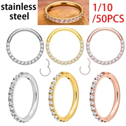 1/10/50PCS Kolczyk w nosie ze stali nierdzewnej Septum Clicker Hoop Kolczyki dla kobiet Piercing Biżuteria do ciała Pierścionek na usta Cyrkon Segment zawiasowy